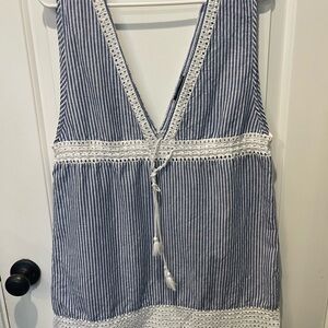 J. Crew Blue and White Striped Swim Coverup with Fringe

0023